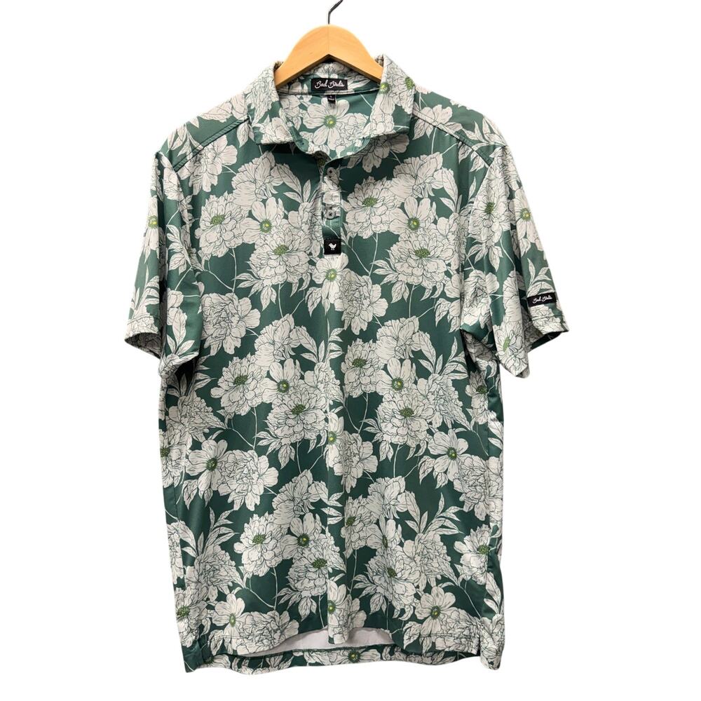 Bad Birdie Polo Shirt Green White Floral Coastal Tropical Golf Mens Large